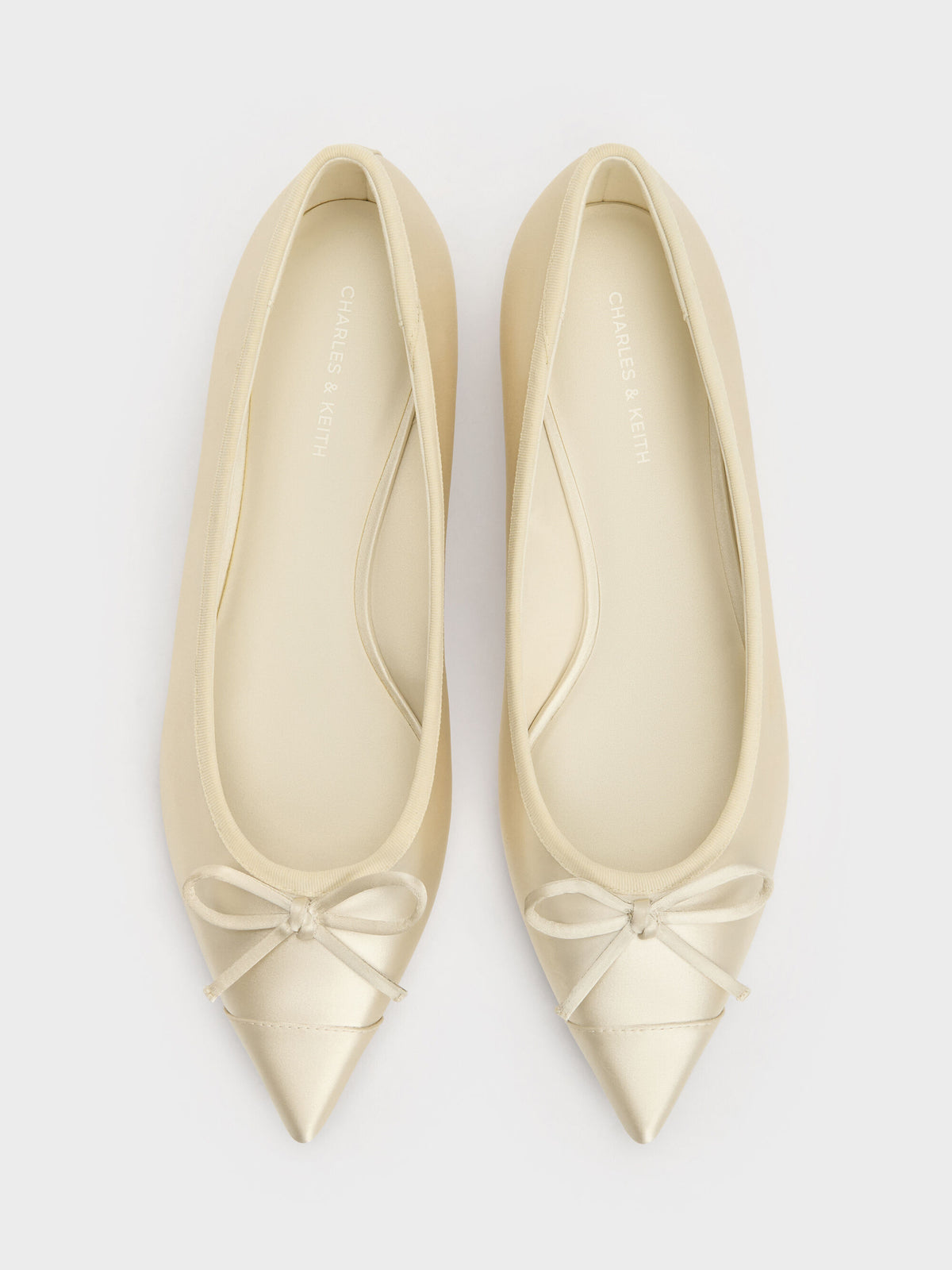 CHARLES & KEITH Customer Favorite / Briella Satin Cap-Toe Flats - Cream