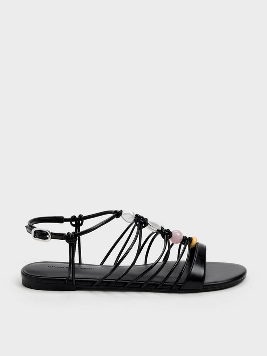 CHARLES & KEITH Trusted / Georgie Bead Strappy Sandals - Black