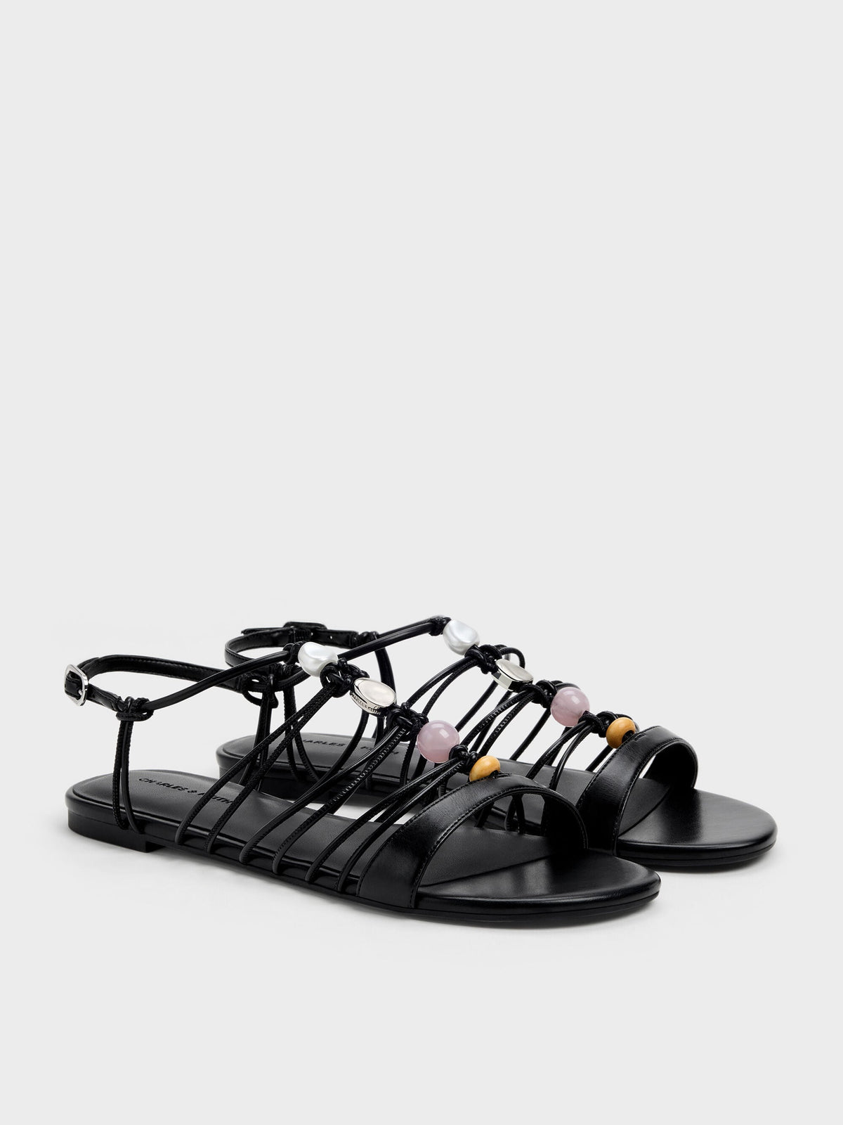 CHARLES & KEITH Trusted / Georgie Bead Strappy Sandals - Black