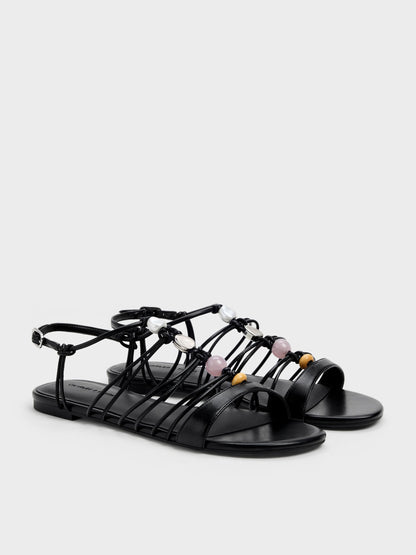 CHARLES & KEITH Trusted / Georgie Bead Strappy Sandals - Black
