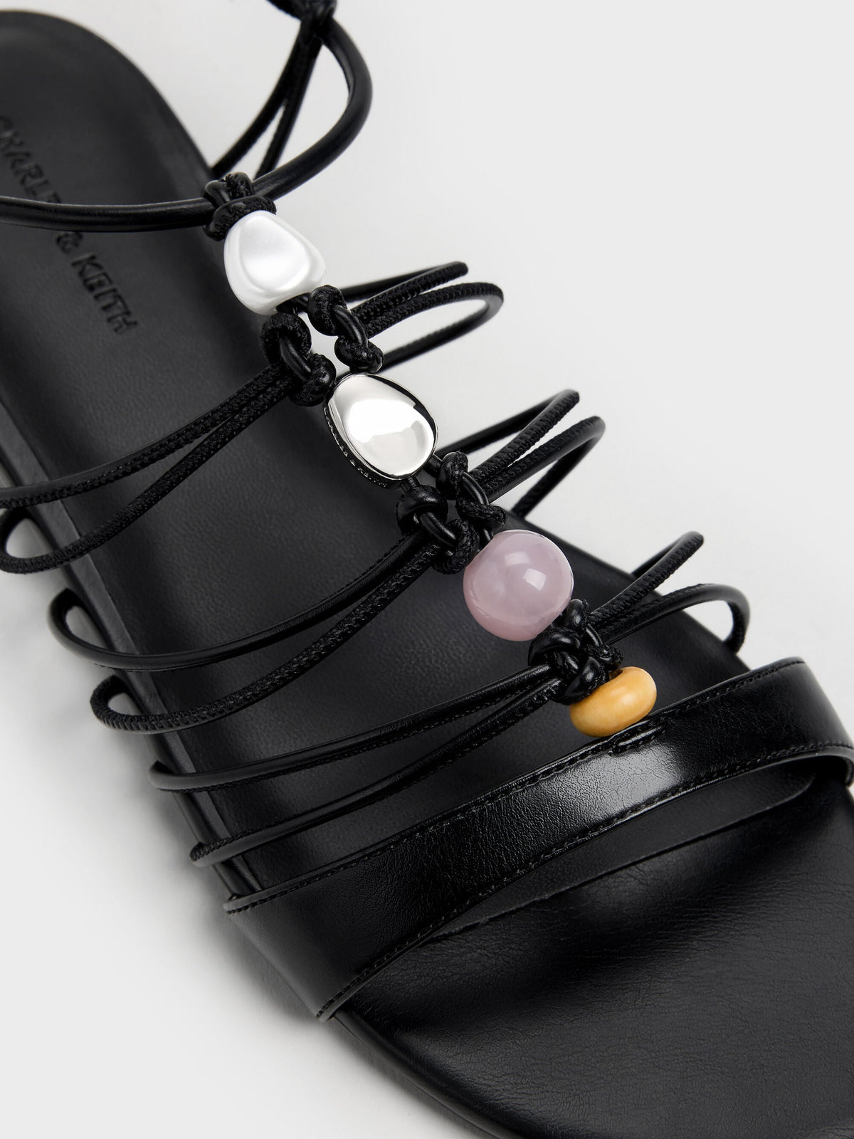CHARLES & KEITH Trusted / Georgie Bead Strappy Sandals - Black