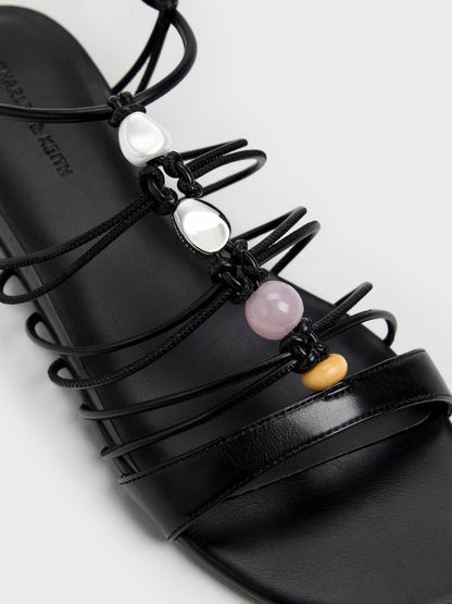 CHARLES & KEITH Trusted / Georgie Bead Strappy Sandals - Black