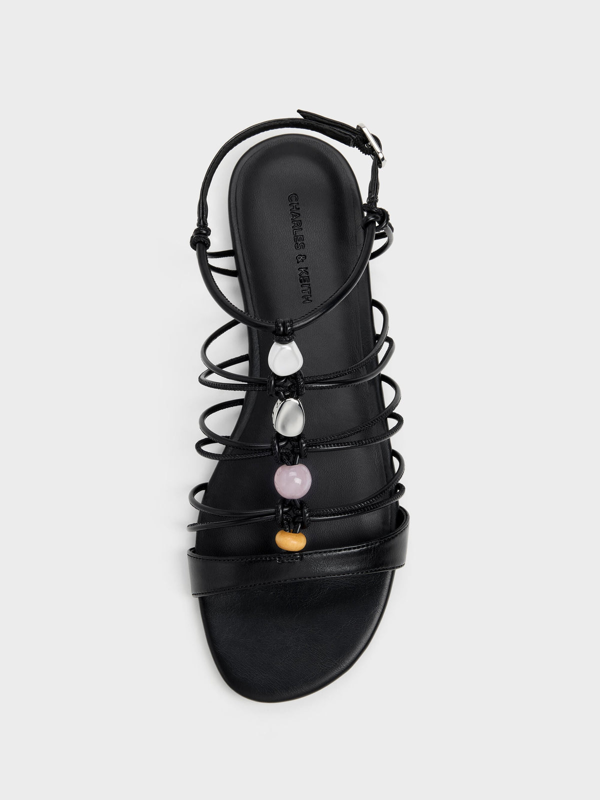 CHARLES & KEITH Trusted / Georgie Bead Strappy Sandals - Black