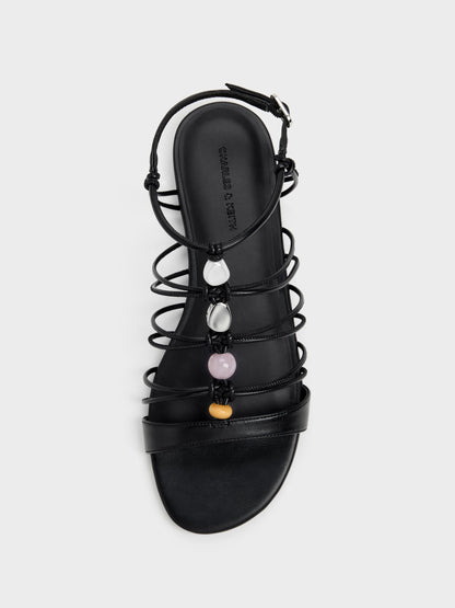 CHARLES & KEITH Trusted / Georgie Bead Strappy Sandals - Black
