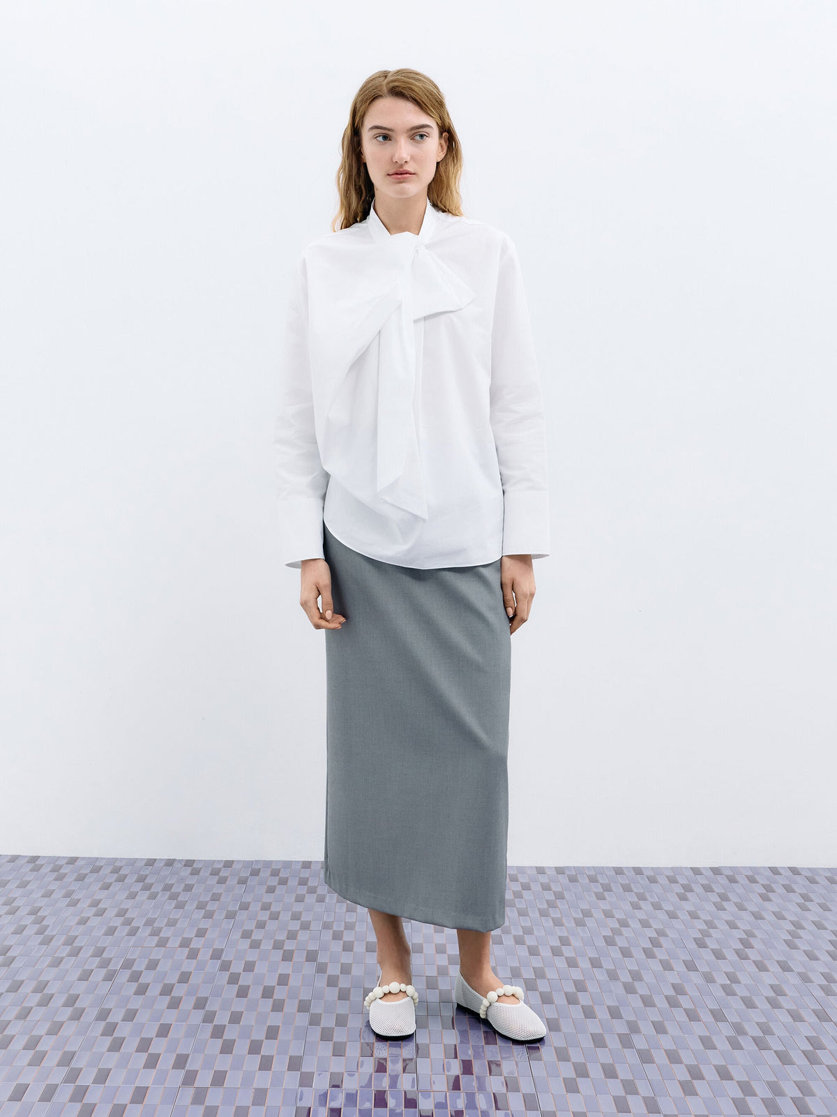 CHARLES & KEITH Smart Buy / Leather Mesh Beaded Mary Jane Flats - Chalk
