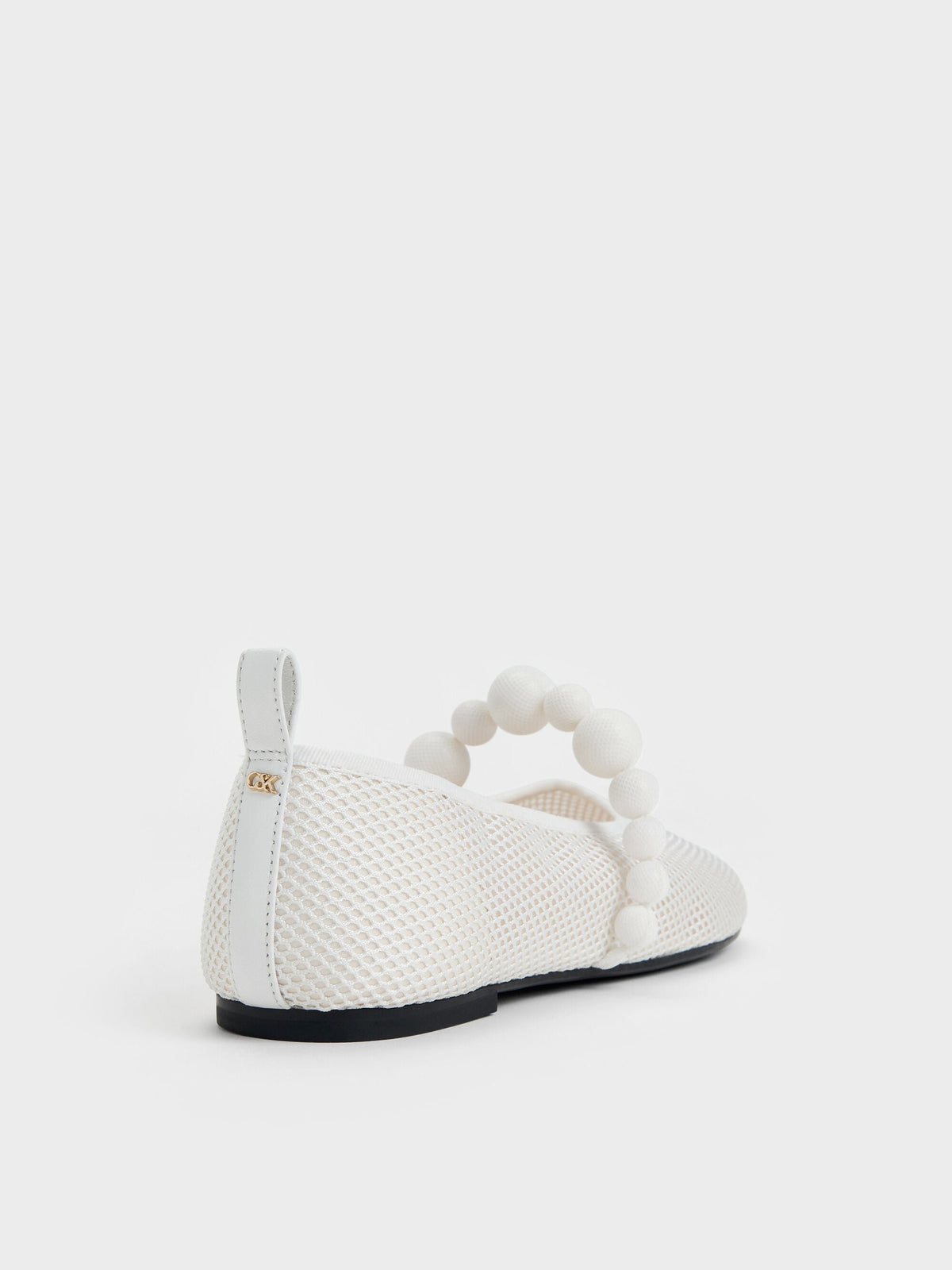 CHARLES & KEITH Smart Buy / Leather Mesh Beaded Mary Jane Flats - Chalk