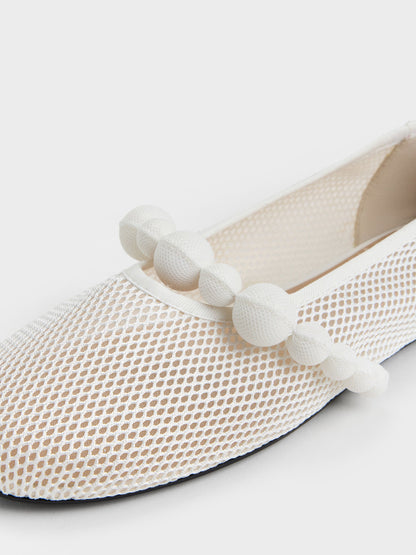 CHARLES & KEITH Smart Buy / Leather Mesh Beaded Mary Jane Flats - Chalk