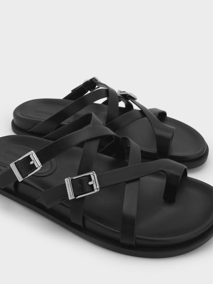 CHARLES & KEITH Sale / Crossover Toe-Ring Sandals - Black
