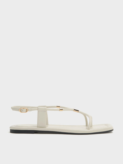 CHARLES & KEITH Recommended / Metallic-Accent Toe-Ring Sandals - Chalk