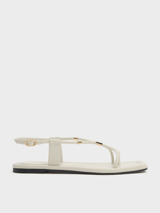 CHARLES & KEITH Recommended / Metallic-Accent Toe-Ring Sandals - Chalk