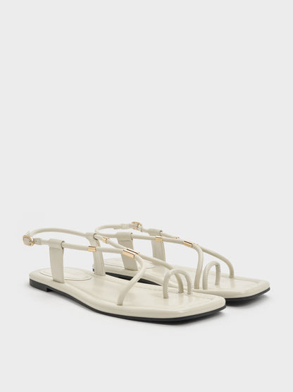 CHARLES & KEITH Recommended / Metallic-Accent Toe-Ring Sandals - Chalk