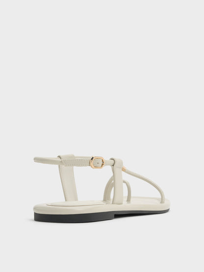 CHARLES & KEITH Recommended / Metallic-Accent Toe-Ring Sandals - Chalk