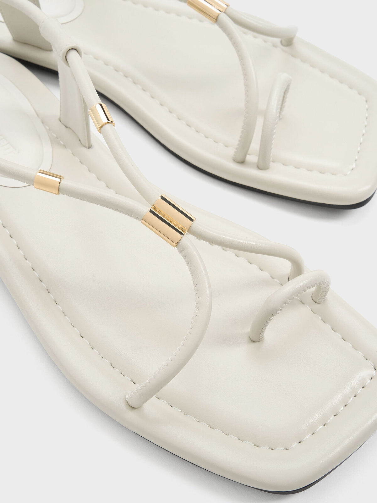 CHARLES & KEITH Recommended / Metallic-Accent Toe-Ring Sandals - Chalk
