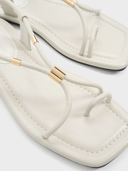 CHARLES & KEITH Recommended / Metallic-Accent Toe-Ring Sandals - Chalk