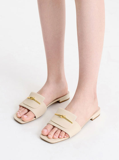 CHARLES & KEITH Top Pick / Knotted Accent Slide Sandals - Chalk
