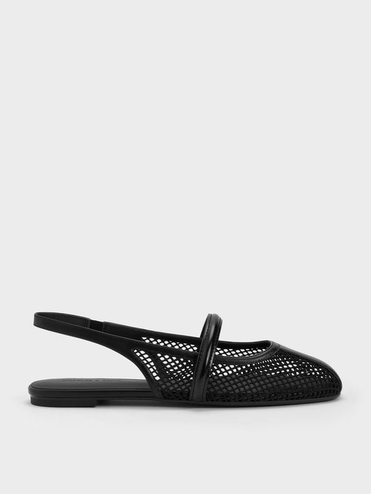 CHARLES & KEITH Recommended / Ellory Mesh Slingback Mary Jane Flats - Black Textured