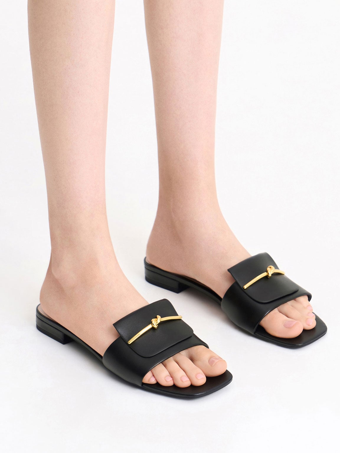 CHARLES & KEITH New / Knotted Accent Slide Sandals - Black