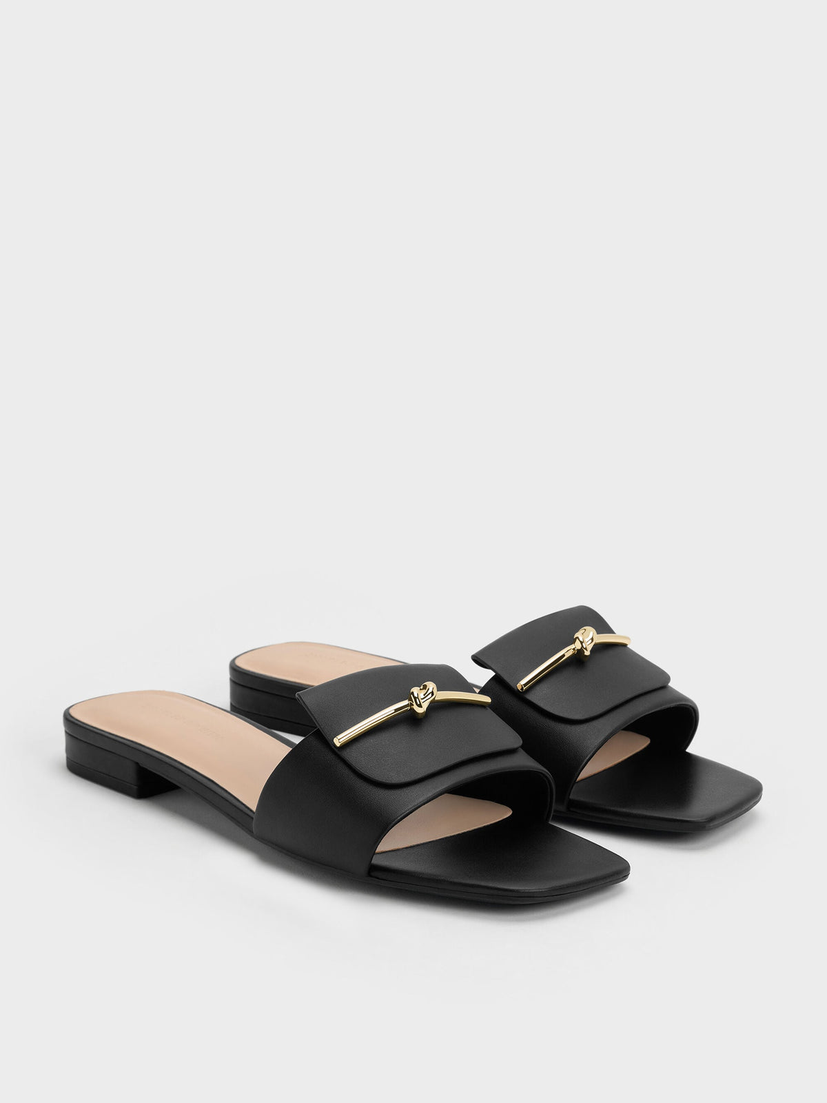 CHARLES & KEITH New / Knotted Accent Slide Sandals - Black