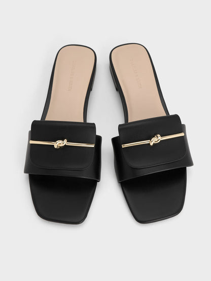 CHARLES & KEITH New / Knotted Accent Slide Sandals - Black
