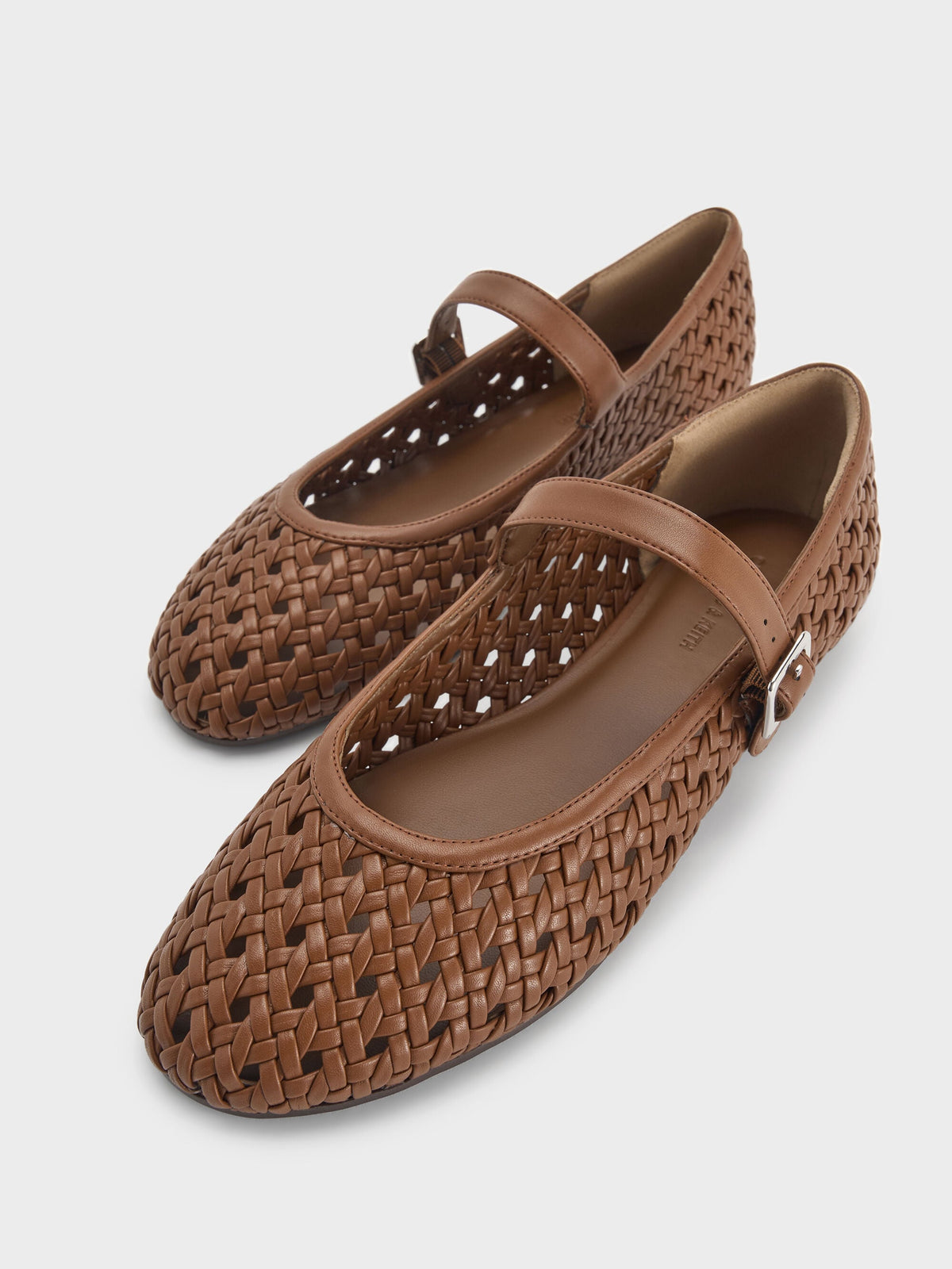 CHARLES & KEITH New / Woven Mary Jane Flats - Brown