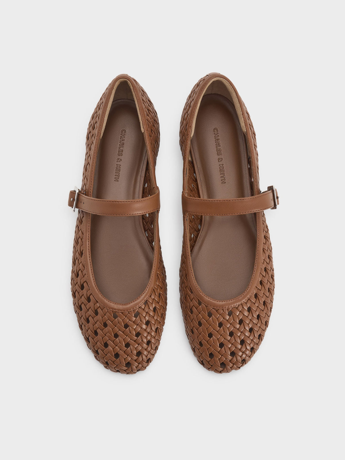 CHARLES & KEITH New / Woven Mary Jane Flats - Brown