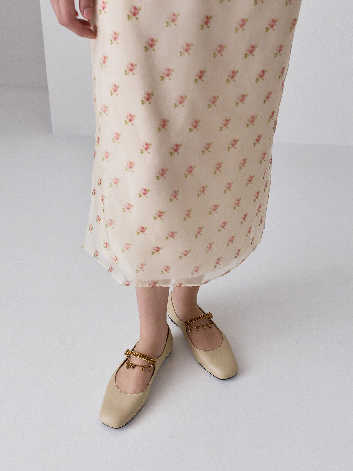 CHARLES & KEITH Premium / Double-Chain Charm Mary Jane Flats - Chalk