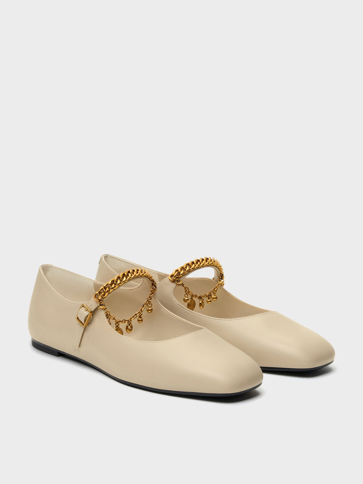 CHARLES & KEITH Premium / Double-Chain Charm Mary Jane Flats - Chalk