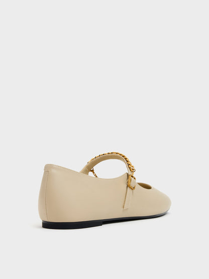 CHARLES & KEITH Premium / Double-Chain Charm Mary Jane Flats - Chalk