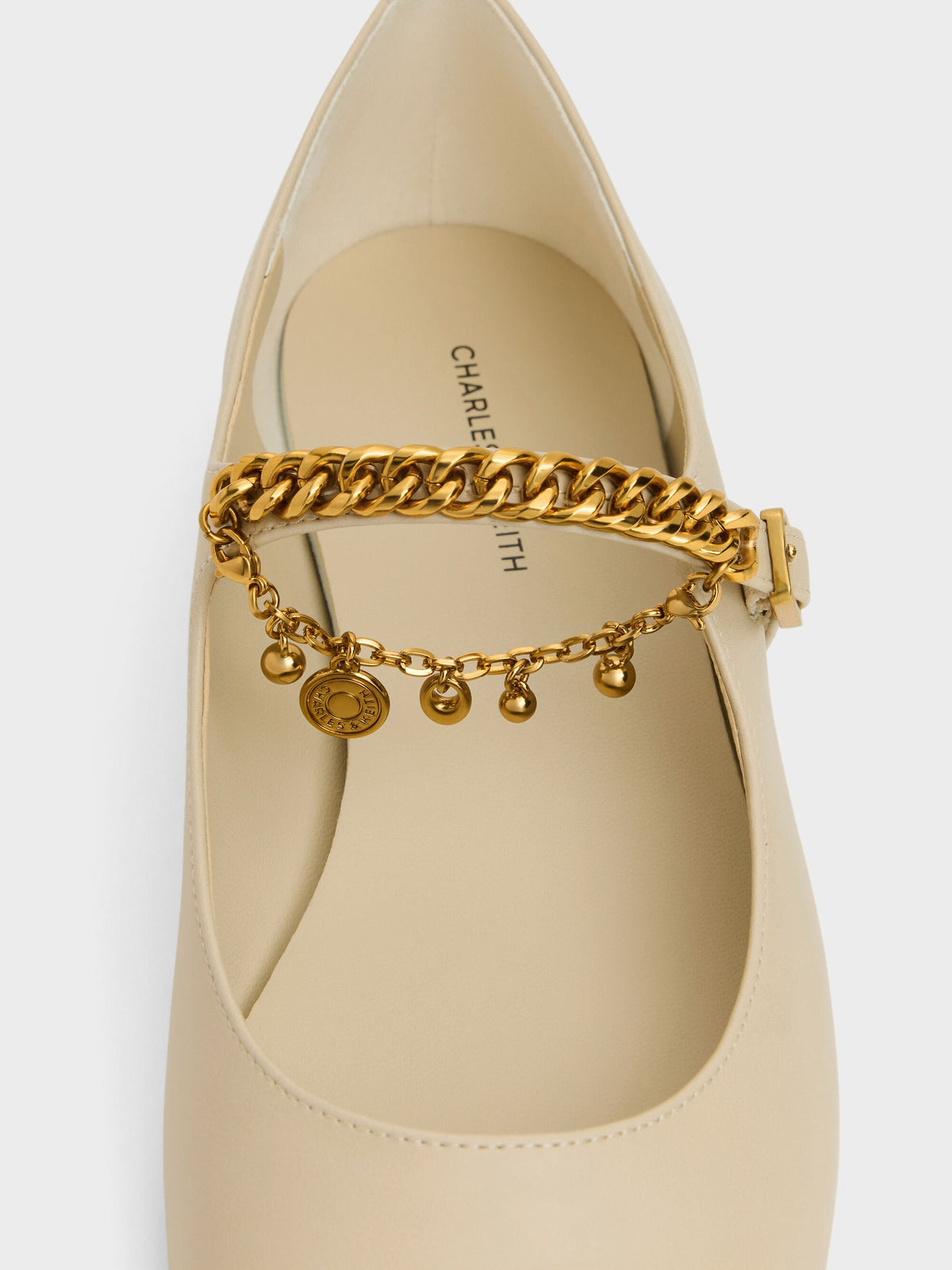 CHARLES & KEITH Premium / Double-Chain Charm Mary Jane Flats - Chalk