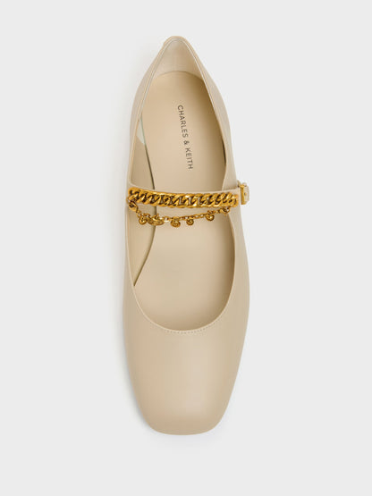 CHARLES & KEITH Premium / Double-Chain Charm Mary Jane Flats - Chalk