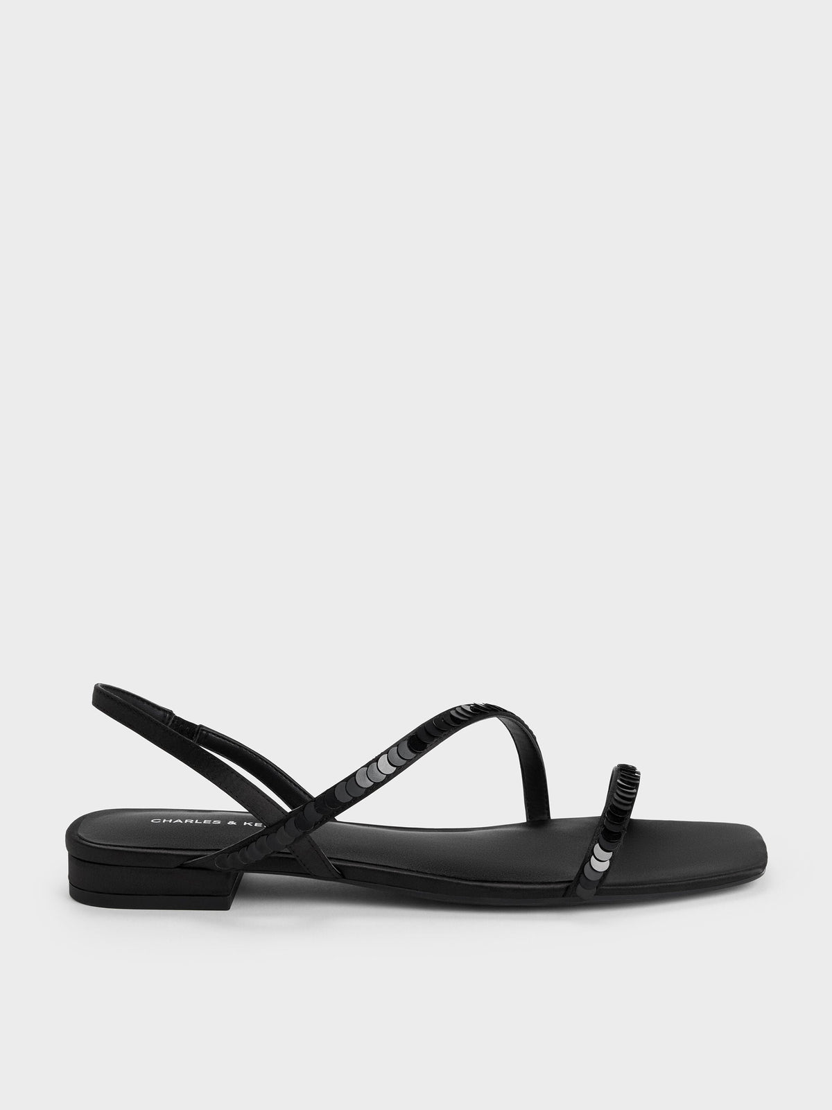 CHARLES & KEITH Sale / Briella Sequinned Strappy Sandals - Black Textured