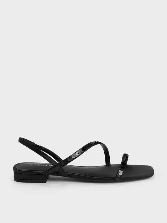 CHARLES & KEITH Sale / Briella Sequinned Strappy Sandals - Black Textured