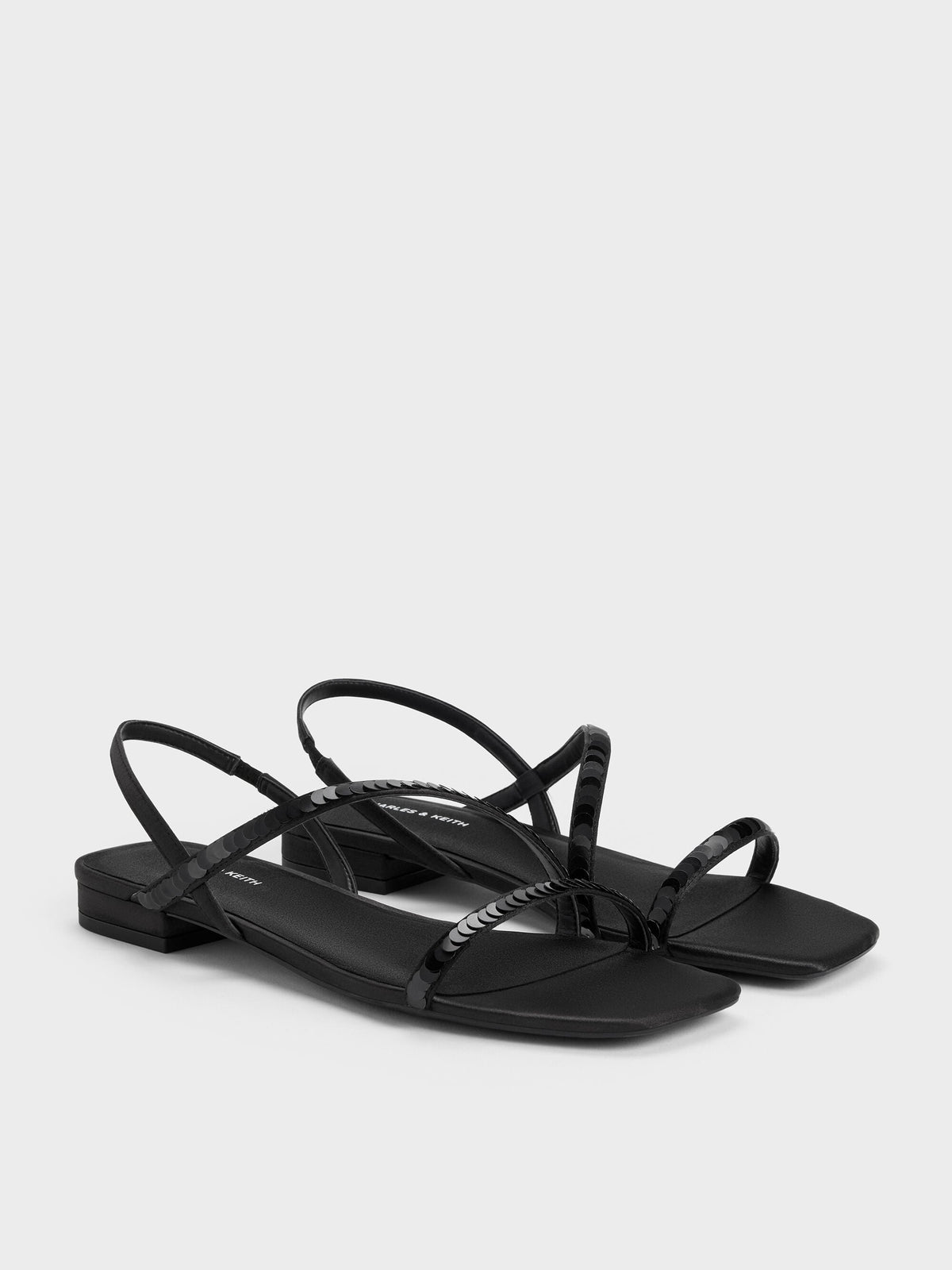 CHARLES & KEITH Sale / Briella Sequinned Strappy Sandals - Black Textured