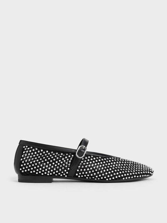 CHARLES & KEITH Sale / Maggie Mesh Crystal Mary Janes - Black