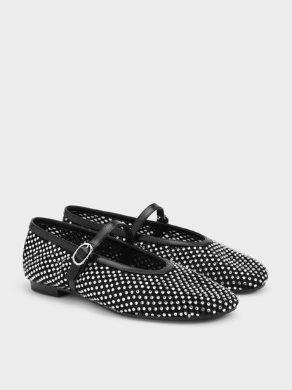 CHARLES & KEITH Sale / Maggie Mesh Crystal Mary Janes - Black
