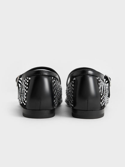 CHARLES & KEITH Sale / Maggie Mesh Crystal Mary Janes - Black