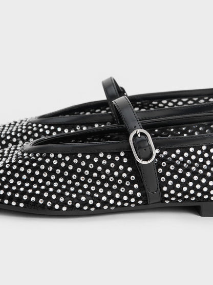 CHARLES & KEITH Sale / Maggie Mesh Crystal Mary Janes - Black