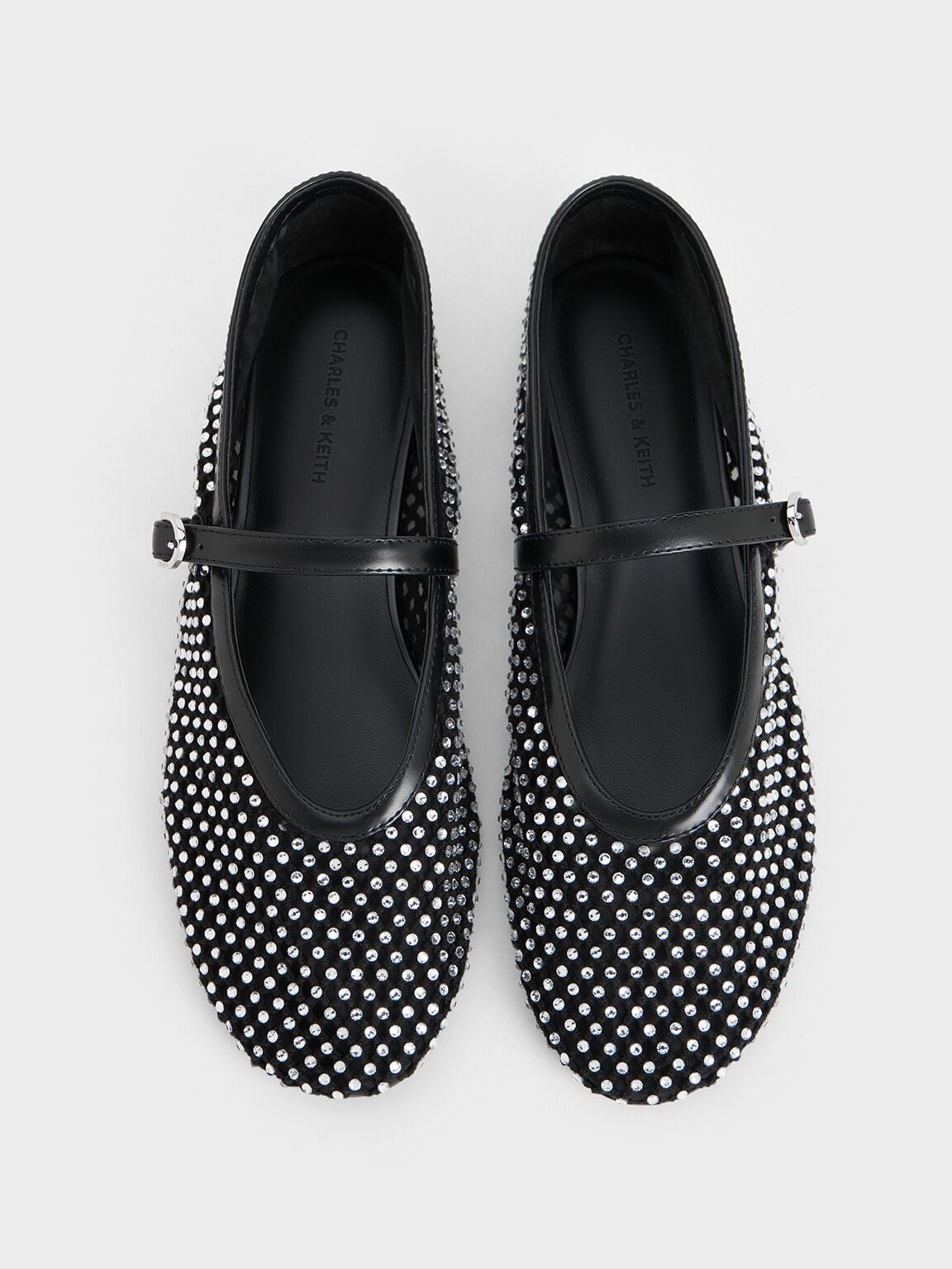 CHARLES & KEITH Sale / Maggie Mesh Crystal Mary Janes - Black