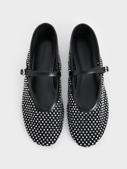 CHARLES & KEITH Sale / Maggie Mesh Crystal Mary Janes - Black