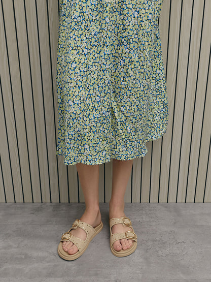 CHARLES & KEITH Best Price / Studded Buckled Double-Strap Slides - Beige