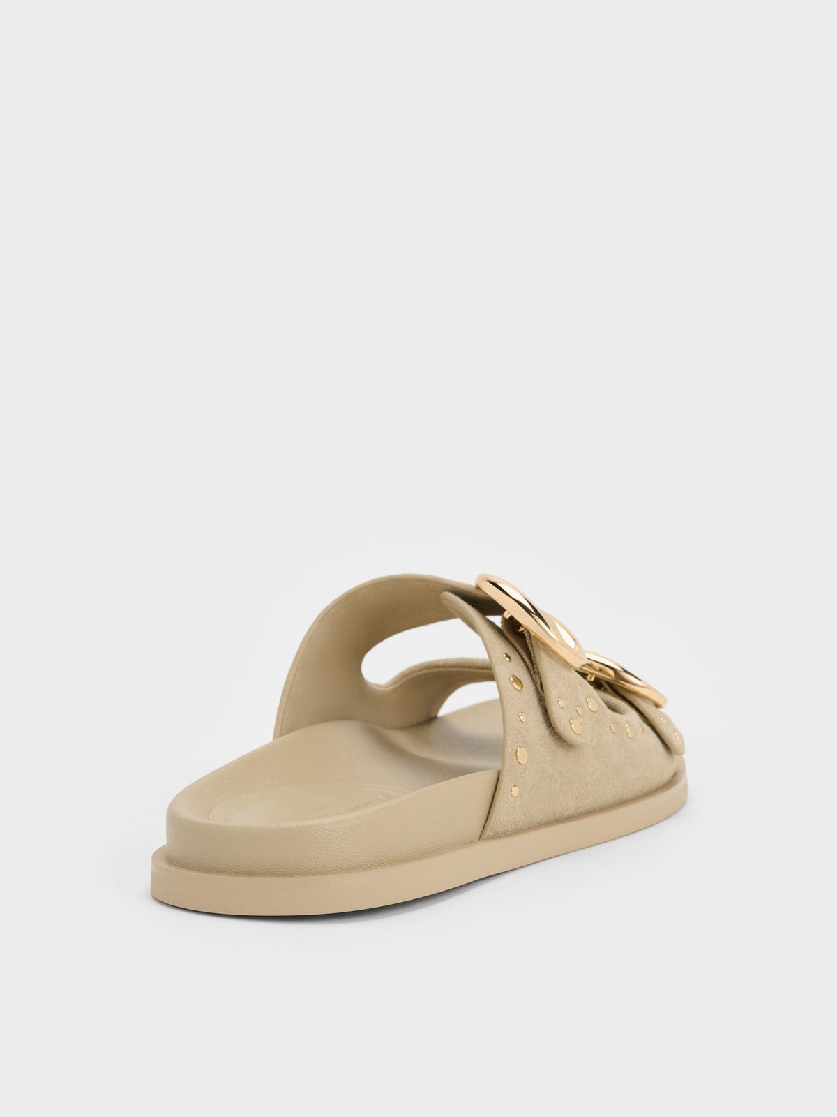 CHARLES & KEITH Best Price / Studded Buckled Double-Strap Slides - Beige
