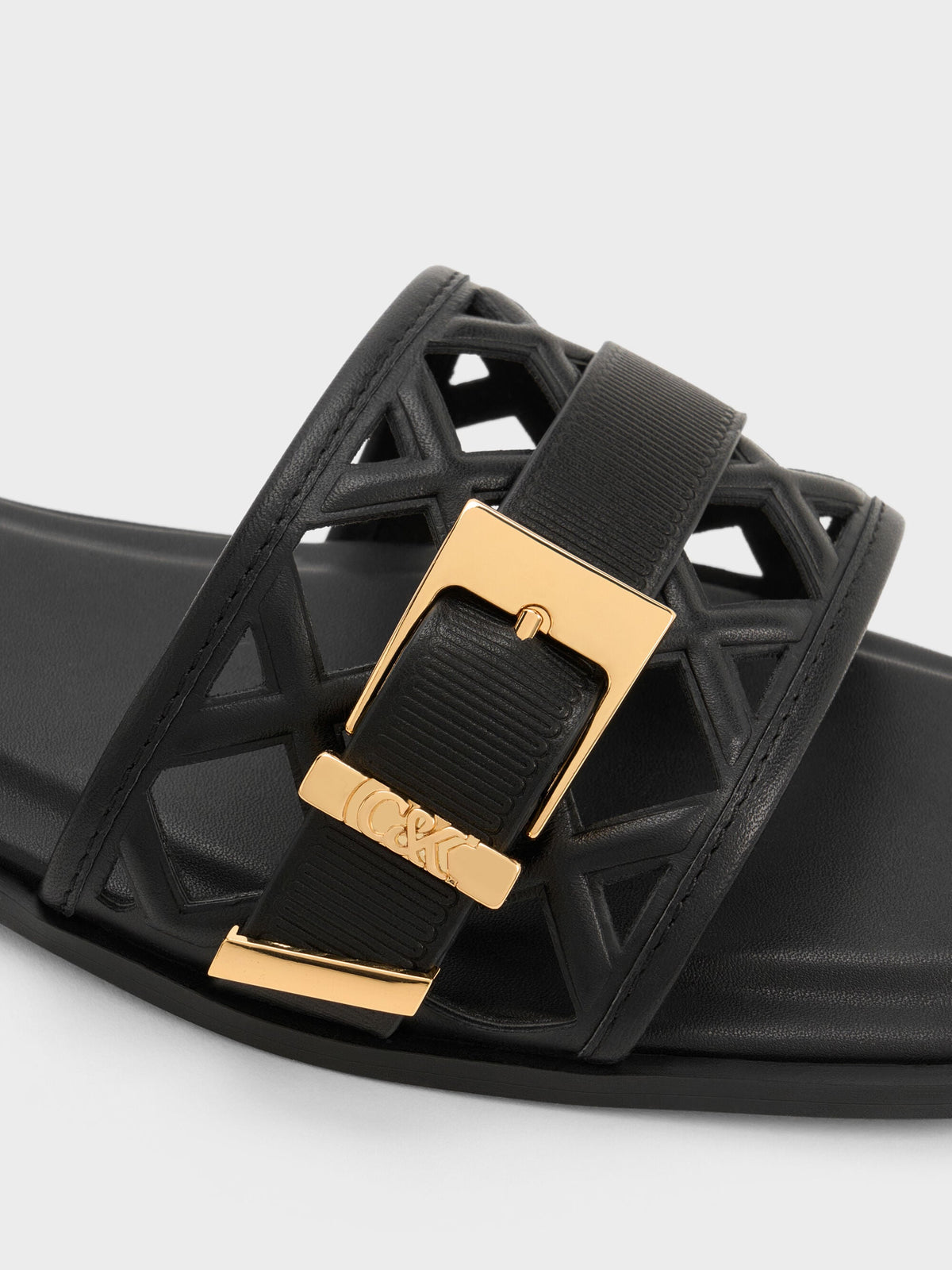 CHARLES & KEITH Exclusive / Whitney Leather Cut-Out Slide Sandals - Black