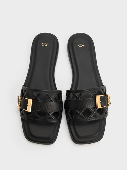 CHARLES & KEITH Exclusive / Whitney Leather Cut-Out Slide Sandals - Black