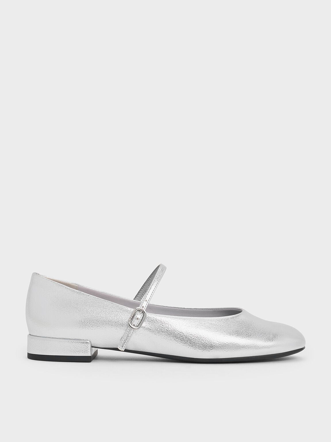 CHARLES & KEITH Classic / Gertrude Metallic Mary Janes - Silver