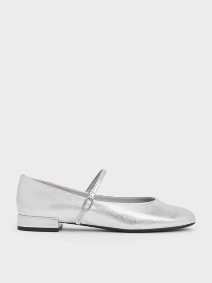 CHARLES & KEITH Classic / Gertrude Metallic Mary Janes - Silver