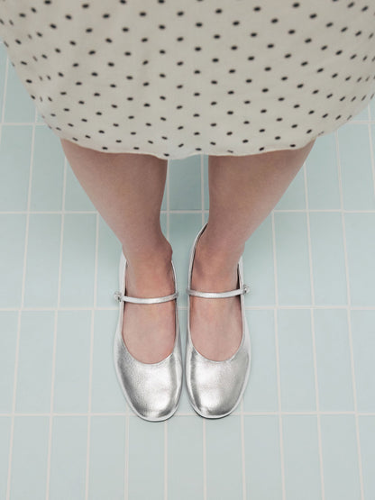 CHARLES & KEITH Classic / Gertrude Metallic Mary Janes - Silver