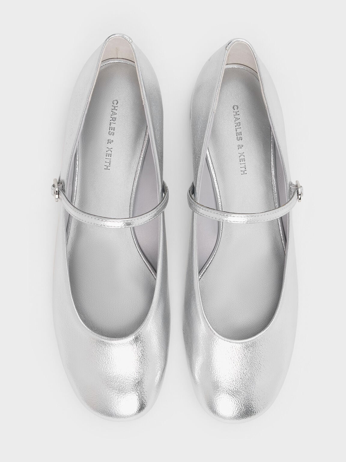CHARLES & KEITH Classic / Gertrude Metallic Mary Janes - Silver