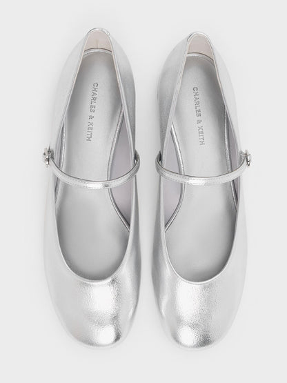 CHARLES & KEITH Classic / Gertrude Metallic Mary Janes - Silver
