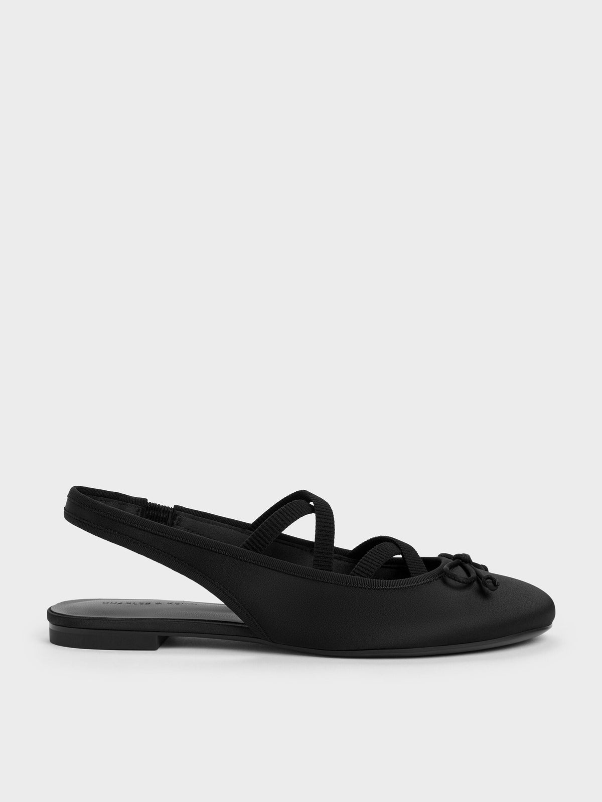 CHARLES & KEITH Everyday / Satin Crossover Slingback Ballet Flats - Black Textured