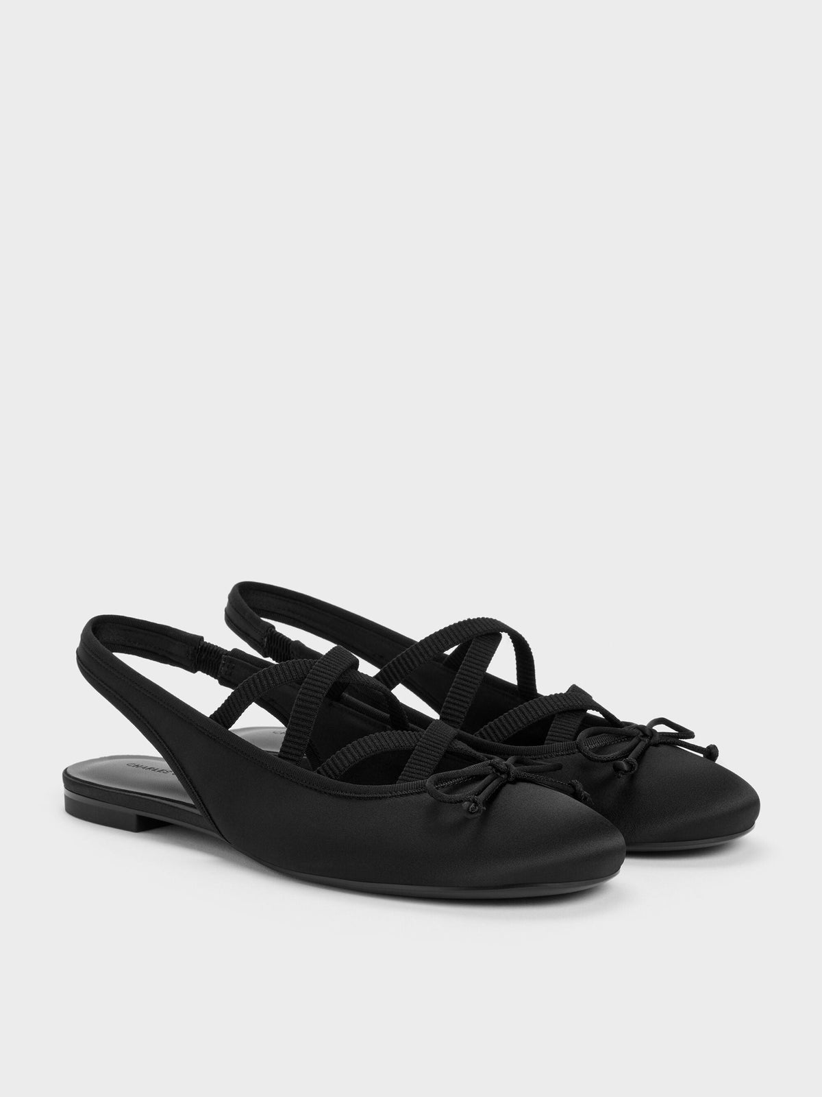CHARLES & KEITH Everyday / Satin Crossover Slingback Ballet Flats - Black Textured